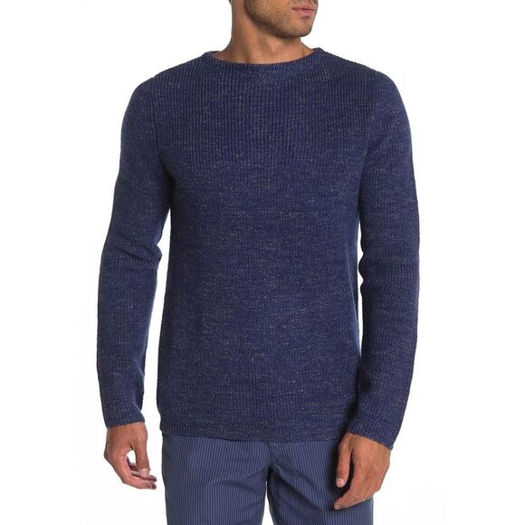 Save Khaki Mens Wool Linen Shaker Boatneck Sweater Small Dark Navy Heather - Picture 1 of 2